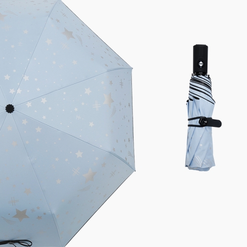 

Hot Silver Star Sunshade Sun And Rain Dual-Use Umbrella Small Fresh Folding Vinyl Anti-Ultraviolet Umbrella, Style:Automatic(Blue)