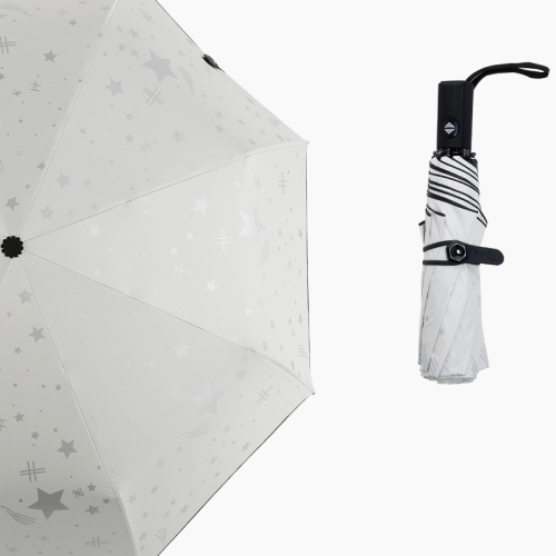 

Hot Silver Star Sunshade Sun And Rain Dual-Use Umbrella Small Fresh Folding Vinyl Anti-Ultraviolet Umbrella, Style:Automatic(White)
