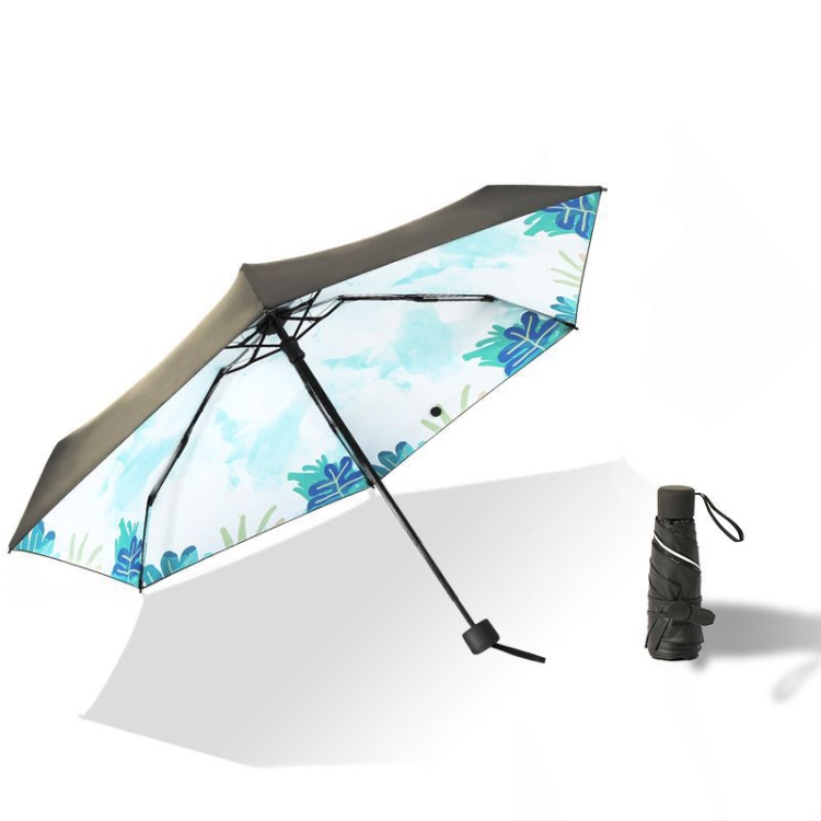 

Compact Mini Umbrella UV Protection Sun Umbrella Sun And Rain Dual-Purpose Black Glue Umbrella(Cute Leaf)