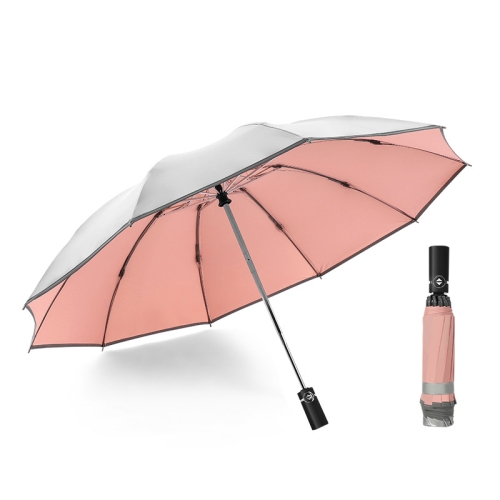 

Automatic Titanium Silver Reverse Three-Fold Umbrella Folding Outdoor Sun Umbrella Sunshade Rain Or Sun Umbrella(Grapefruit Powder)