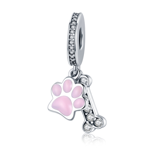 

S925 Sterling Silver Dog Footprint Diamond Beads DIY Bracelet Accessories