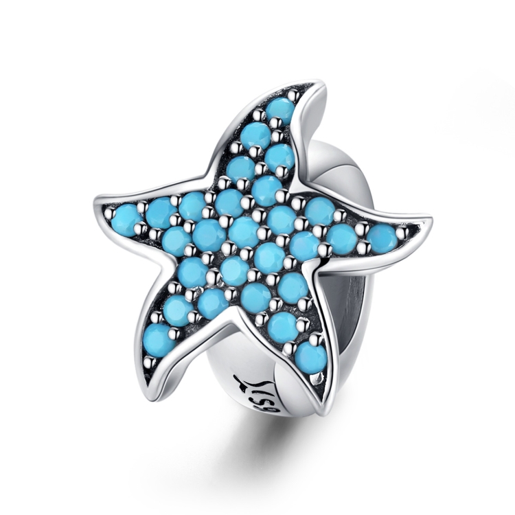 

Blue Full Diamond Starfish Beaded Sterling Silver S925 Loose Beads DIY Bracelet Silver Beads