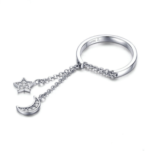 

S925 Sterling Silver Star And Moon Open Ring Adjustable Ring