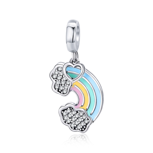 

S925 Sterling Silver Rain Rainbow Silver Beads Drop Oil Diamond Pendant