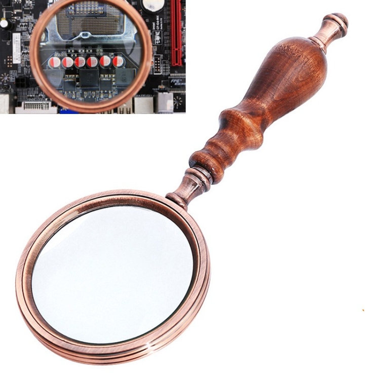 

10X Metal Wooden Handle Retro Reading Magnifier Handheld Ebony Gift Magnifier
