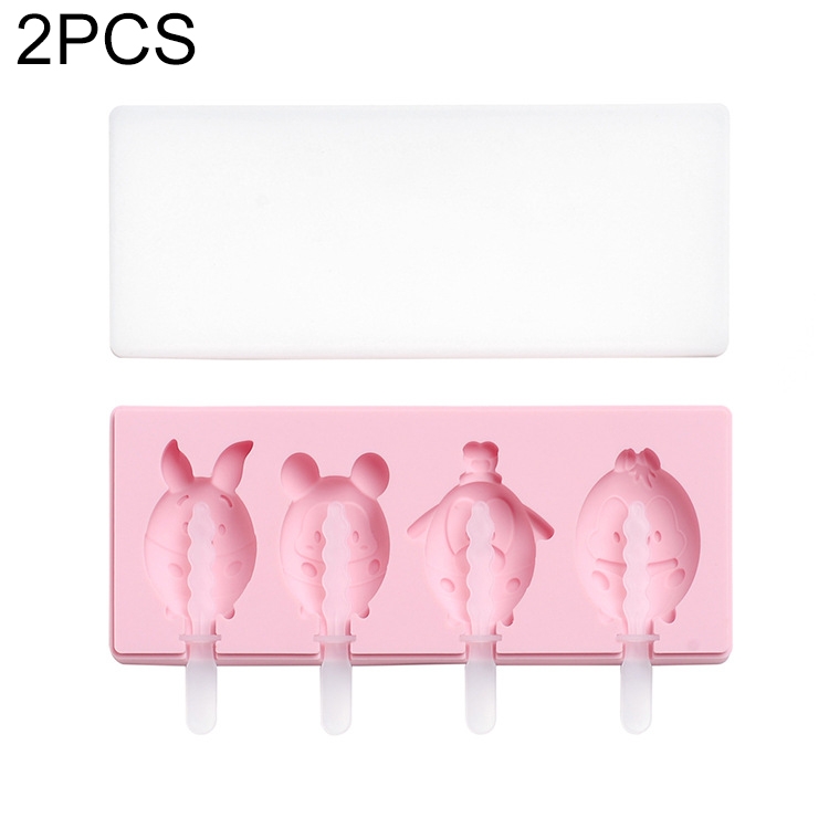 

2 PCS Handmade Cartoon Homemade Ice Cream Silicone Stick Ice Mold with Lid DIY Ice Box, Style:Piggy(Pink)