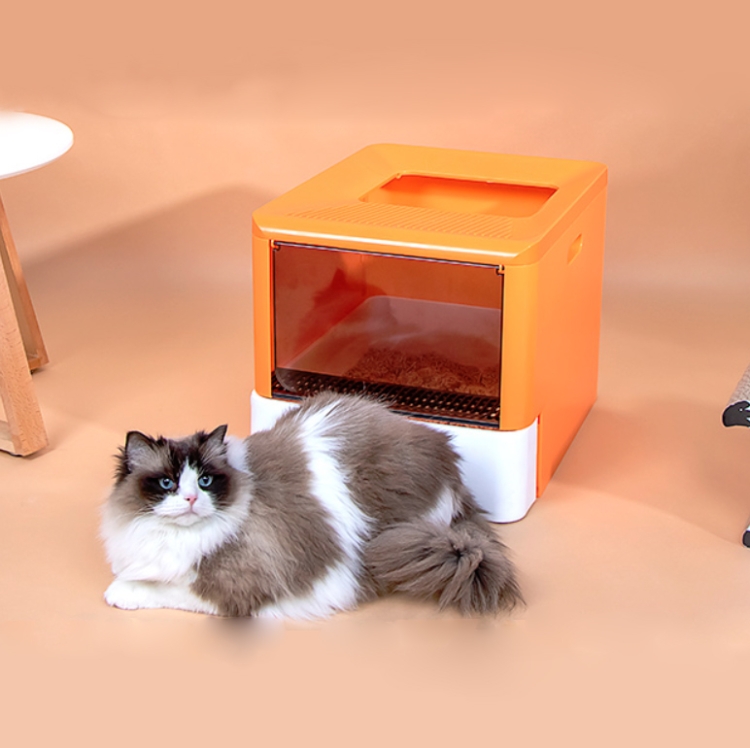 

Fully Enclosed Drawer Type Cat Litter Box Pet Toilet with Shovel(Orange)