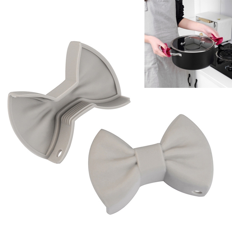 

4 Pairs Bowknot Silicone Insulation Clip Creative Kitchen Practical Gadgets(Gray)