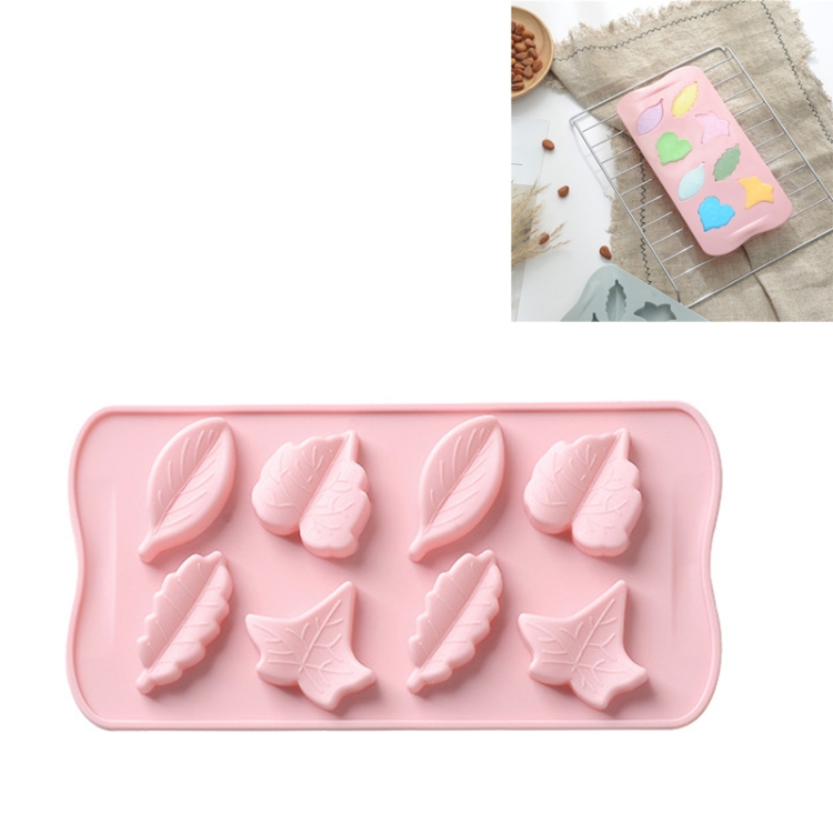 

6 PCS Small Green Leaves Chocolate Mold DIY Baking Tools Silicone Ice Tray Cake Mold(Pink)