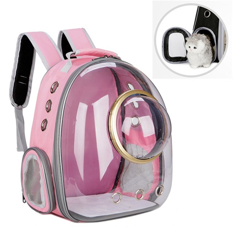 

Space Capsule Pet Bag Panoramic Transparent Cat Go Out Portable Breathable Backpack with Cover(Pink )