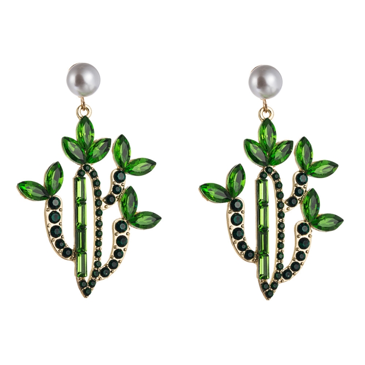 

2 PCS Cactus Alloy Retro Earrings With Colored Rhinestones(Green)