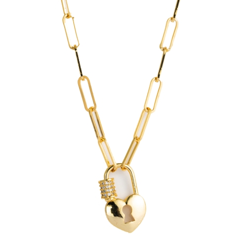 

Exquisite Clavicle Chain Inlaid Zircon Lock Pendant Necklace, Style:White Zirconium