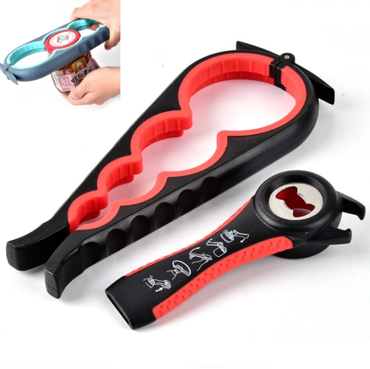 

2 Sets Five-in-one Can Opener + Four-in-one Multi-function Bottle Opener Set(Red&Black)