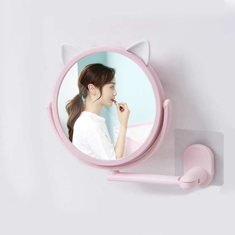 

2 PCS Bathroom Folding Vanity Mirror Household Non-perforated Wall-mounted Mirror(Pink)