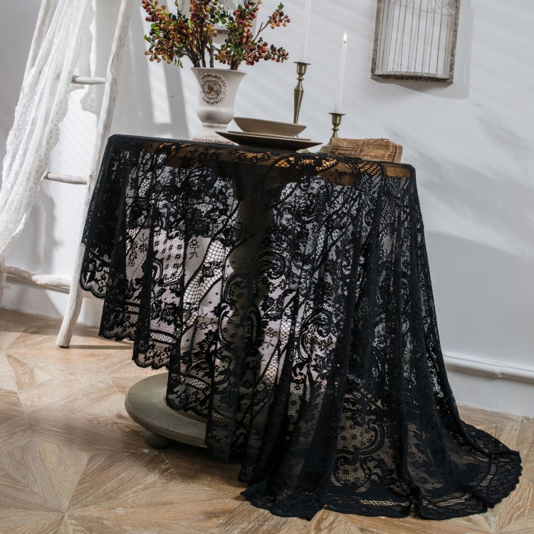 

Round Lace Tablecloth Cover Cloth Retro Dining Table Coffee Table Tablecloth, Size: 190 CM(Black)