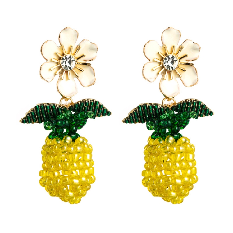 

Hand-woven Flower Pineapple Earrings Pineapple Oil Drop Diamond Earrings
