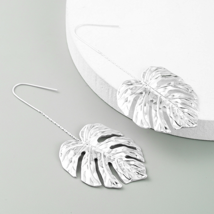 

4 Pairs Women Vintage Alloy Long Leaf Earrings(Silver)