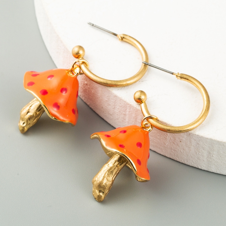 

2 Pairs Dreamy Cute Little Mushroom Drip Oil Ladies Earrings(Orange)