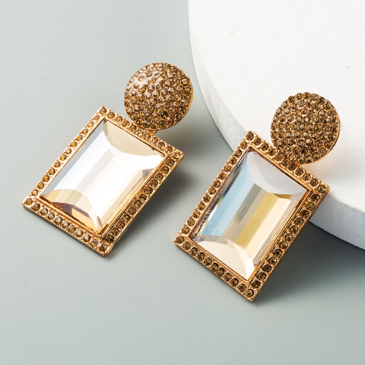 

2 Pairs Retro Exaggerated Earrings Women Alloy Inlaid Rhinestone Geometric Earrings(Brown)