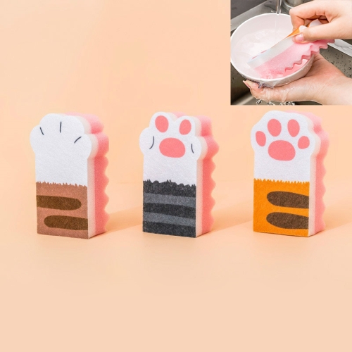 

3 Sets 3 in 1 Cat Paw Cartoon Cleaning Sponge Block Household Kitchen Supplies Dishwashing Brush Scouring Pad Set For Cleaning Dishes