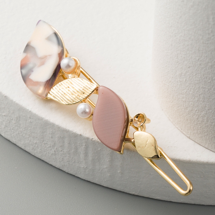

3 PCS Small Fresh Geometric Heart-shaped Acetate Metal Frog Buckle Pearl Hair Clip(Pink)
