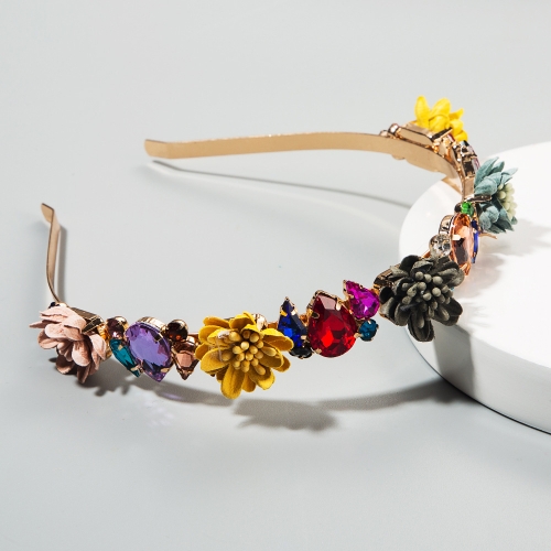 

Fabric Flower Crown Headband Female Super Flash Set Glass Diamond Catwalk Bridal Headband(Powder Gray)