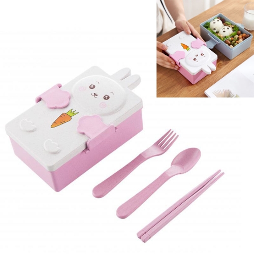 

2 PCS Cartoon Wheat Straw Bento Box Children Going Out Division Complementary Food Box Environmentally Friendly Healthy Office Worker Student Lunch Box(Pink)