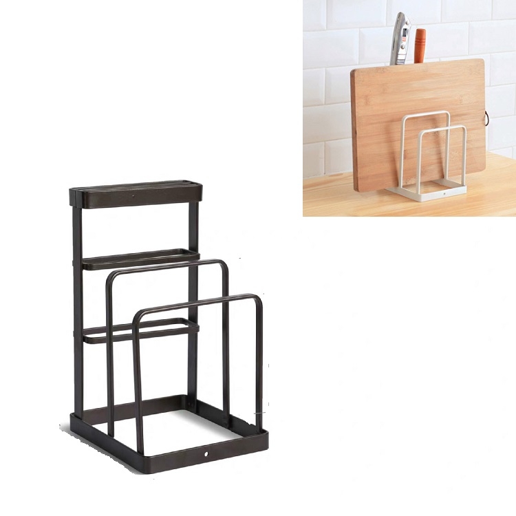

Kitchen Iron Shelf Vertical Knife Cutting Board Rack(Black)
