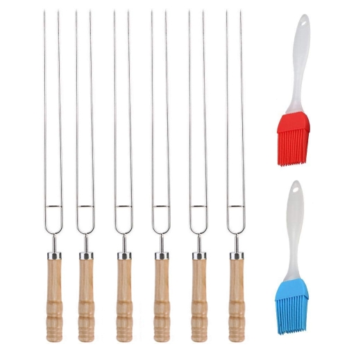 

Stainless Steel Barbecue Skewers Barbecue Fork U-shaped Barbecue Fork, Specification: 6 PCS and 2 sweeps in color box