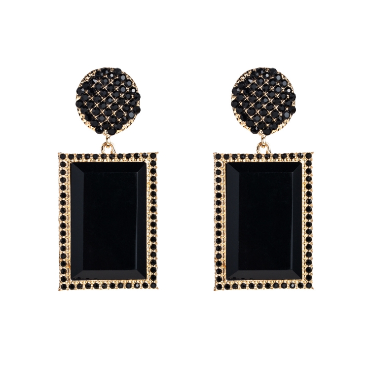 

2 Pairs Female Exaggerated Diamond Geometric Stud Earrings Retro Christmas Earrings(Black)