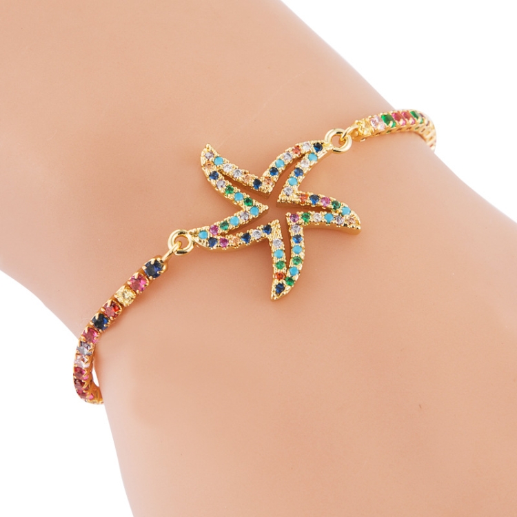

Creative Bracelet Copper Inlaid Color Zircon Pulling Personalized Bracelet Girlfriend Bracelet, Style:Starfish