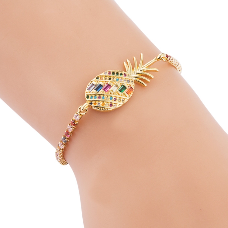 

Creative Bracelet Copper Inlaid Color Zircon Pulling Personalized Bracelet Girlfriend Bracelet, Style:Pineapple