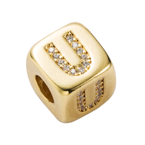 

3 PCS English Letter Beads Bracelet Brass Micro-inlaid Couple Red String Pull DIY Bracelet Jewelry, Style:U