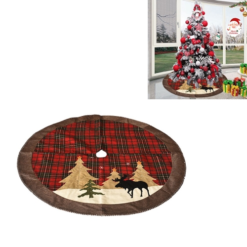 

Plaid Linen Applique Machine Embroidered Tree Skirt Christmas Tree Bottom Decoration