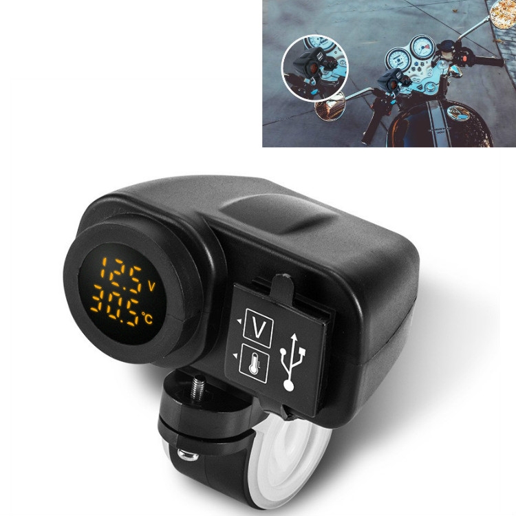 

Motorcycle Car Mobile Phone Charger Waterproof Temperature Digital Display Charger with Switch(Yellow Light)