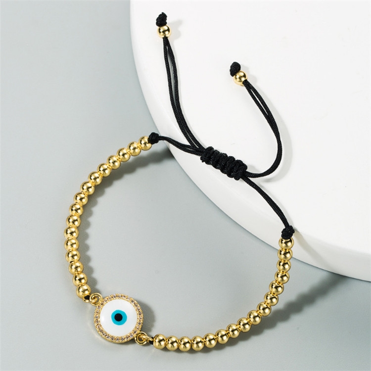 

Vintage Gold Color Inlaid Zircon Copper Bead Colored Gem Bracelet, Style:E165 Eye