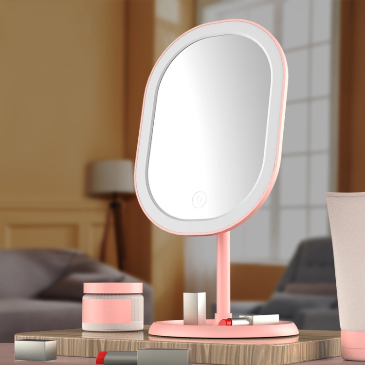 

Smart LED Makeup Mirror With Lamp Desktop Makeup Light Makeup Small Mirror, Style:Monochromatic Light(Pink)