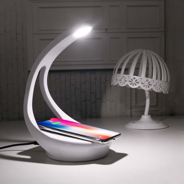 

Three-in-one Wireless Charger + Bluetooth Audio Player + LED Desk Lamp Multi-function Touch Night Light(White Silver)