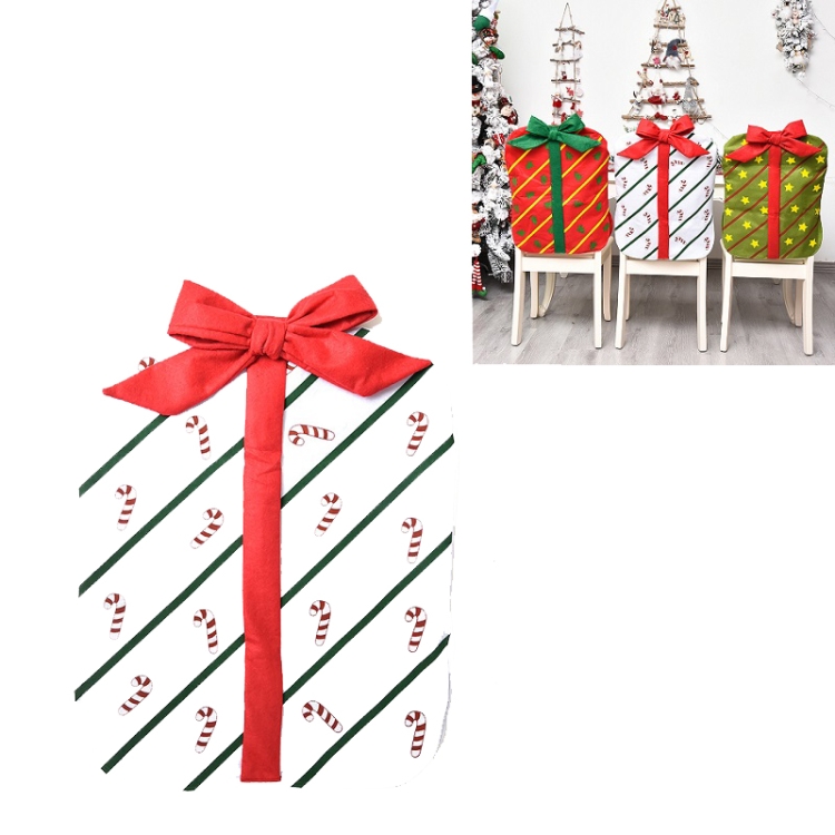 

Christmas Decoration Bownot Gift Bag Chair Cover Christmas Day Restaurant Home Cartoon Chair Back Cover(White Printed Cane Bow)