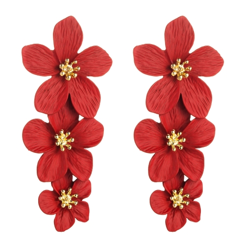

2 Pairs Multilayer Flower Earrings Alloy Paint Long Earrings(Red)