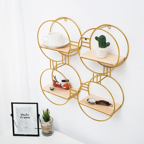

Punch-free Wall Shelf Wrought Iron Shelf Decorative Wall Hanging Ornaments Placing Shelf, Colour: TY01 Golden four ring round