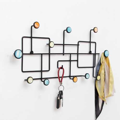 

Wrought Iron Creative Hooks Nail-free Clothes Coat Hooks Bathroom Nail-free Perforated Wall Coat Hooks, Colour: Square 12 Hooks