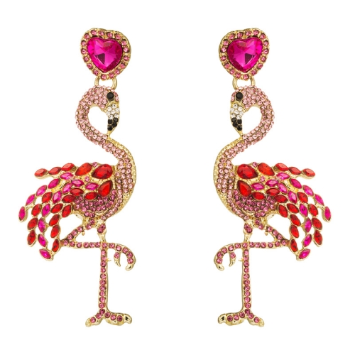 

2 Pairs Creative Flamingo Earrings Womens Long Earrings With Rhinestones(Red)