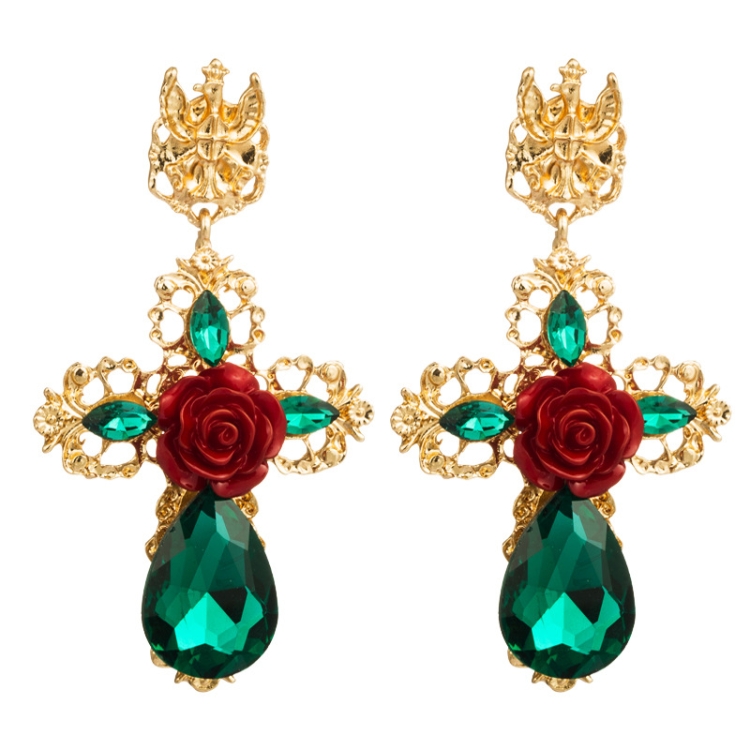 

2 Pairs S925 Silver Needle Flower Earrings Female Alloy Cross Drop Earrings