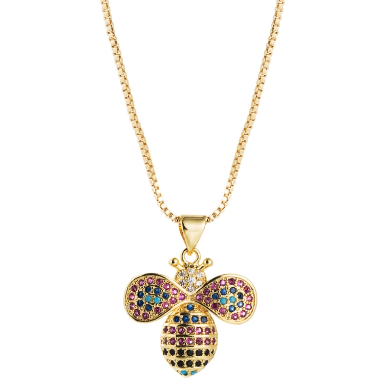 

Simple Temperament Copper Micro-inlaid Colorful Zircon Pendant Bee Necklace(Colorful)