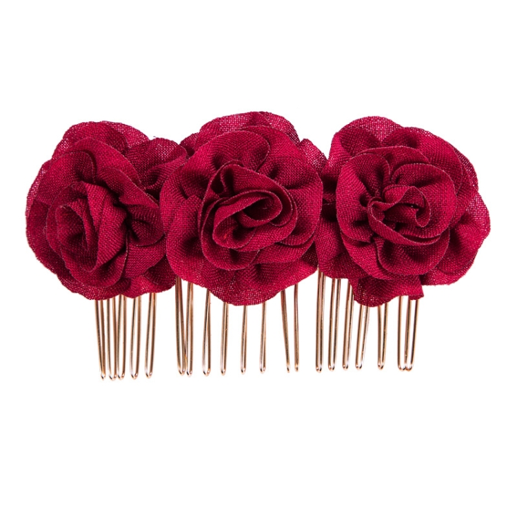 

2 PCS Rose Comb Bridal Hair Accessories Solid Color Plate Hair Insert(Red)