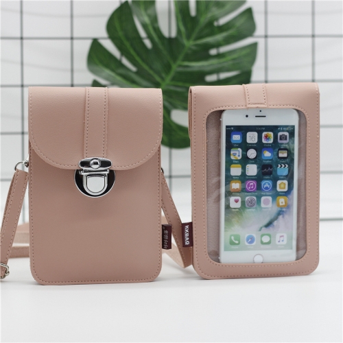 

Lock Buckle Messenger PU Leather Touch Screen Mobile Phone Bag For Mobile Phones Below 6.5 Inches(Pink )