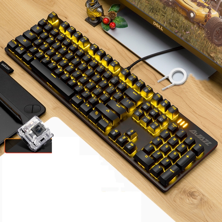 

Ajazz 104 Keys Yellow Color Desktop Computer Notebook Gaming Wired Mechanical Keyboard, Cable Length: 1.5m, Style:Black Shaft(Black)