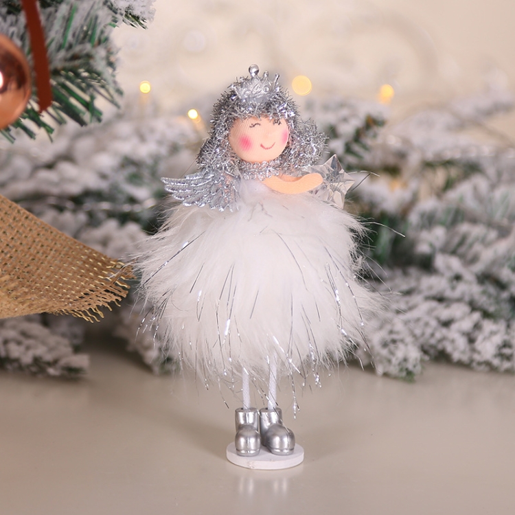 

2 PCS Christmas Decorations Silver Silk Plush Standing Doll Window Snowman Decoration(TS43 Angel)
