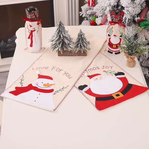 

Christmas Decorations Santa Snowman Linen Border Table Runner Crescent Embroidered Home Table Mat